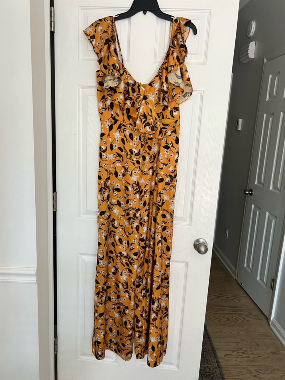 Tularosa Mustard Yellow Floral Ruffle Wide Leg Jumpsuit - Size L